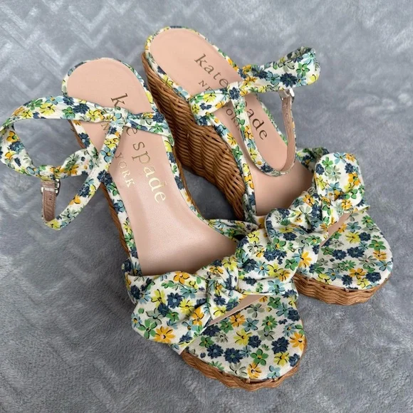 Kate Spade New York Patio Platform Wedge Sandal Blue Floral Women’s Size 8.5 - Picture 5 of 10